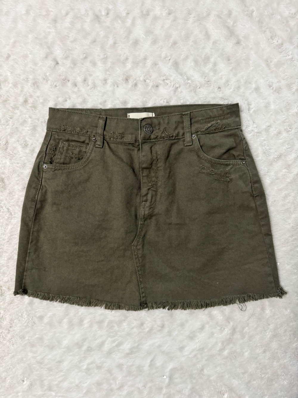 NWOT- VICOLO Olive Green Denim Mini Skirt -  Frayed Hem
